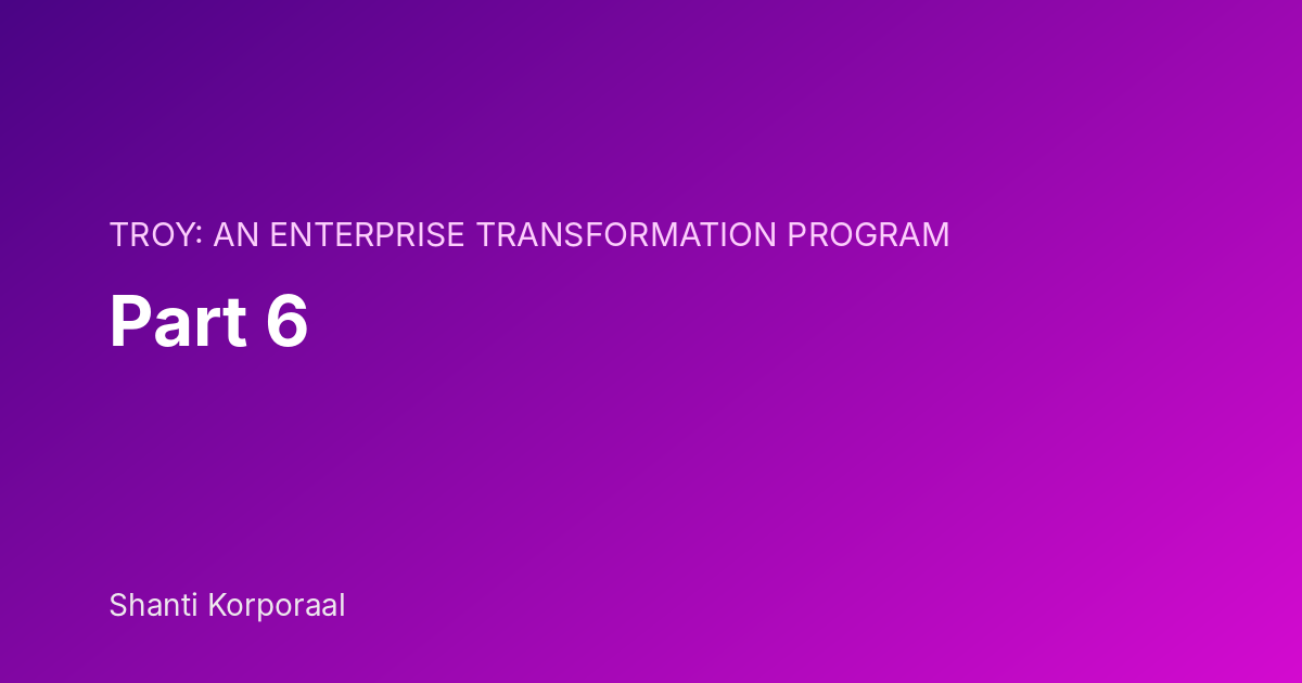TROY: An Enterprise Transformation Program: Part 6